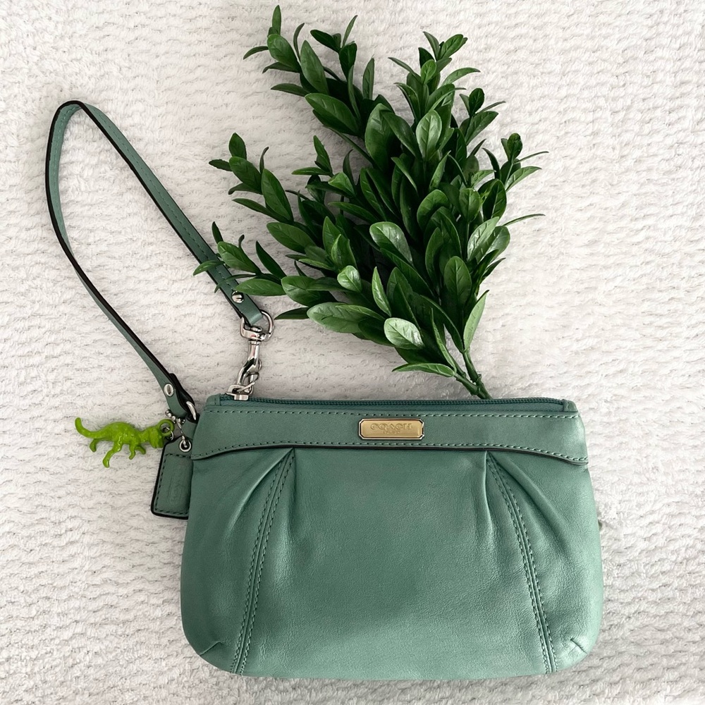 Coach Sea Foam Green Leather Wristlet Clutch